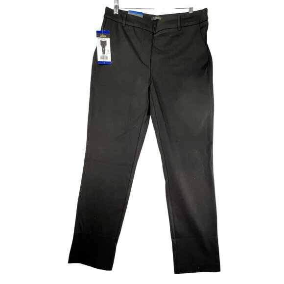 NWT Dalia Womens Black Straight-Leg Pull-On Pants Tummy Control Size L Pockets - Picture 1 of 12
